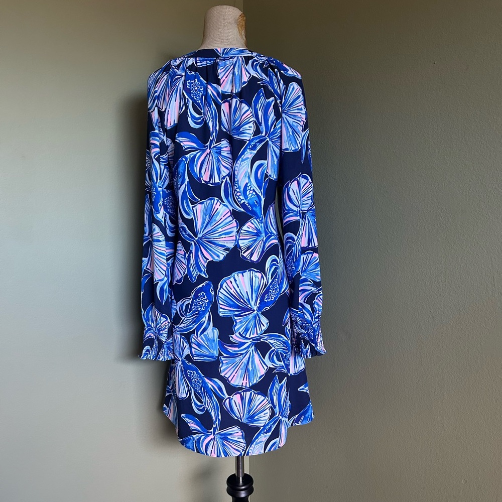 Lilly Pulitzer Navy Blue Floral Shift Dress Sz M - Picture 7 of 10